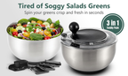 Stainless Steel Salad Spinner | 5.28 Qt | Fast-Dry Spin | BPA-Free | Easy Clean