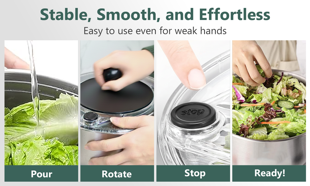 Stainless Steel Salad Spinner | 5.28 Qt | Fast-Dry Spin | BPA-Free | Easy Clean